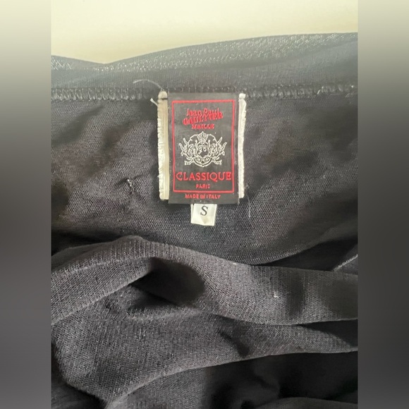 Jean Paul Gaultier mesh button front top wool trimming attached scarf 1990s SM - Picture 16 of 16